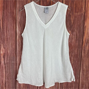La‎ Fixsun White Tunic Tank Top V-Neck Sleeveless 100% Linen Womens Size Small S